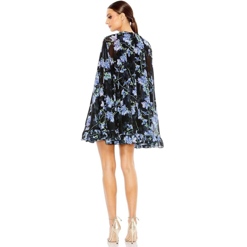Mac Duggal Black Blue Floral Cape Cocktail Dress 56028 Size 2 NWT - Picture 2 of 4